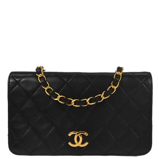 Chanel Black Lambskin Pushlock Mini Full Flap Shoulder Bag