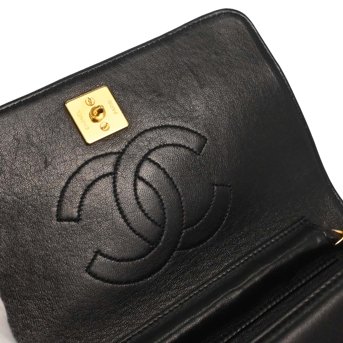 Chanel Black Lambskin Pushlock Mini Full Flap Shoulder Bag