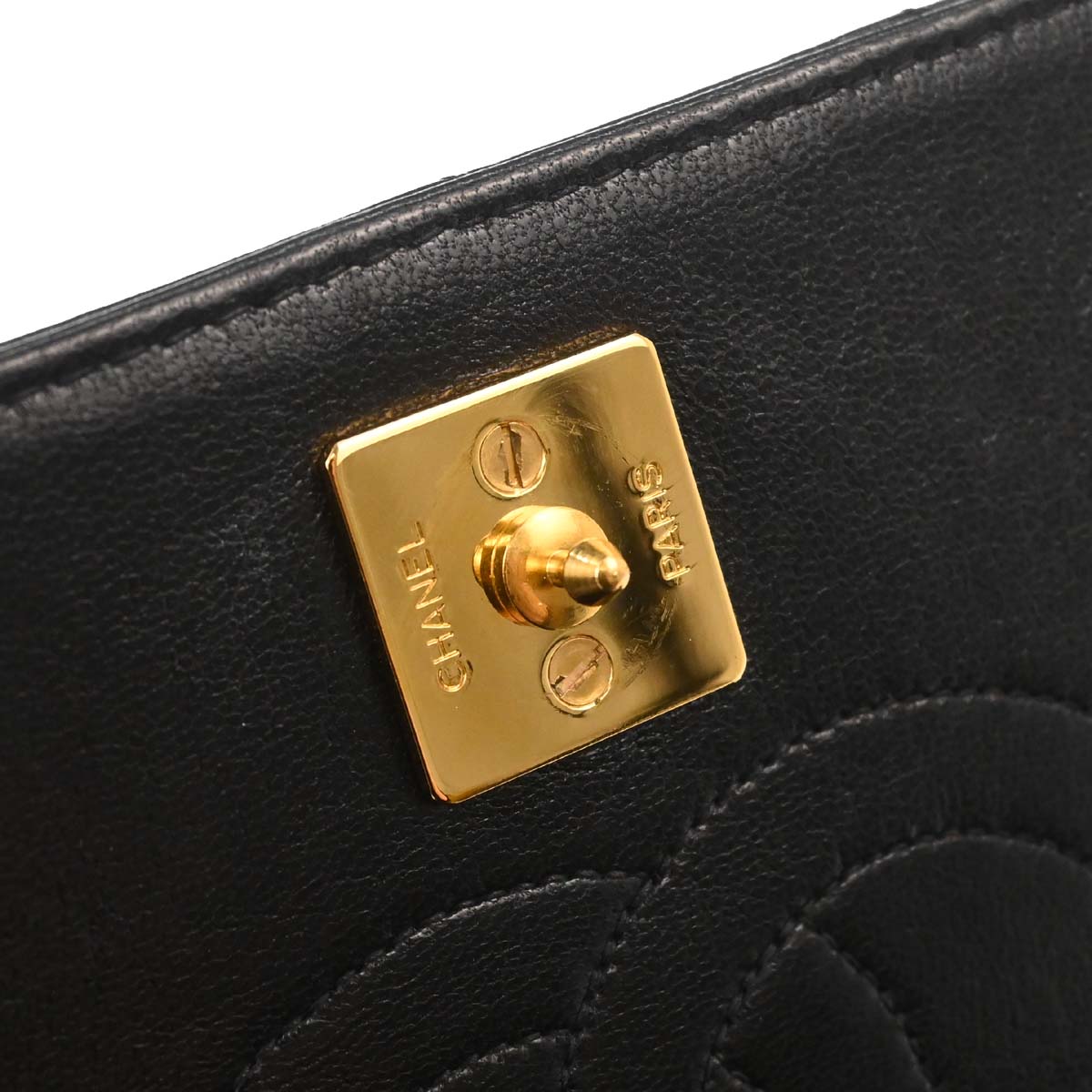 Chanel Black Lambskin Pushlock Mini Full Flap Shoulder Bag