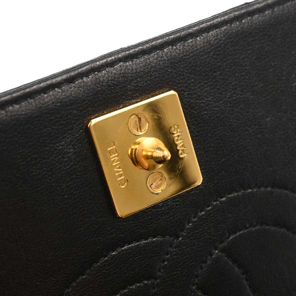 Chanel Black Lambskin Pushlock Mini Full Flap Shoulder Bag