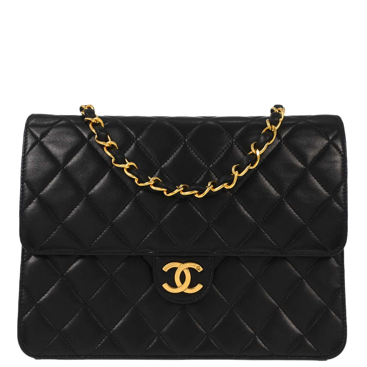 Chanel Black Lambskin Pushlock Small Half Flap Shoulder Bag