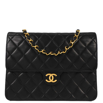Chanel Black Lambskin Pushlock Small Half Flap Shoulder Bag