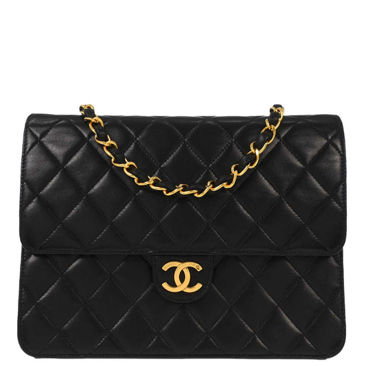Chanel Black Lambskin Pushlock Small Half Flap Shoulder Bag