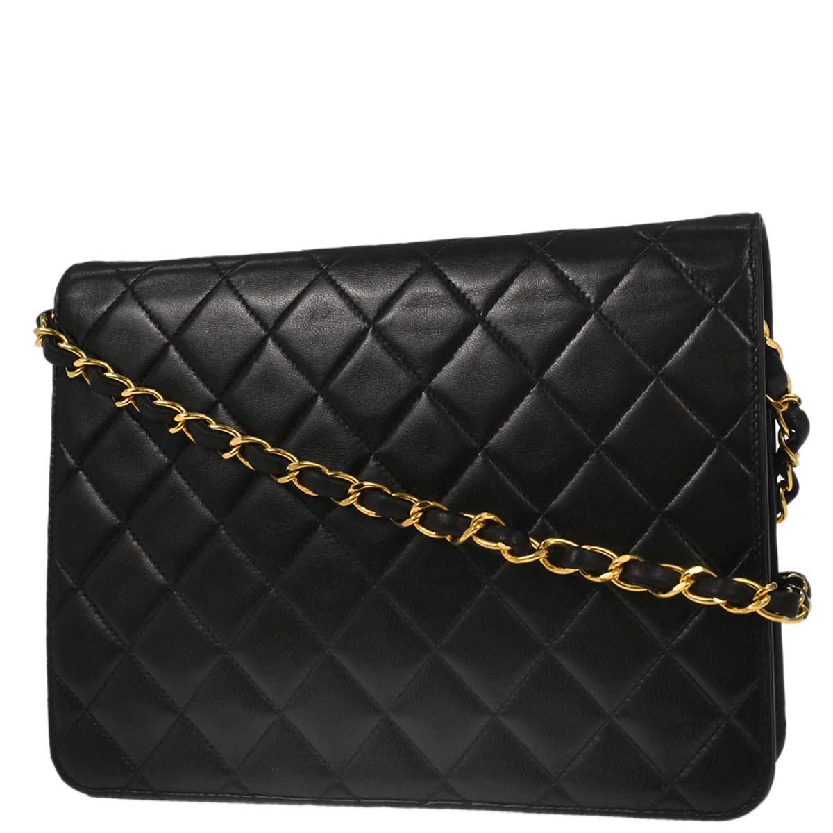 Chanel Black Lambskin Pushlock Small Half Flap Shoulder Bag