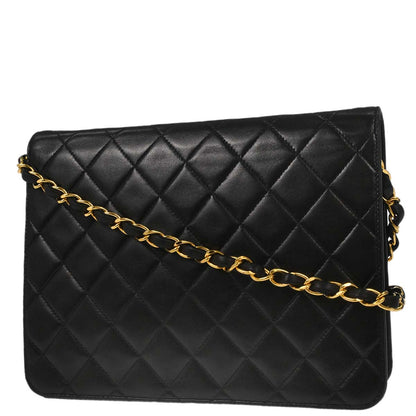 Chanel Black Lambskin Pushlock Small Half Flap Shoulder Bag