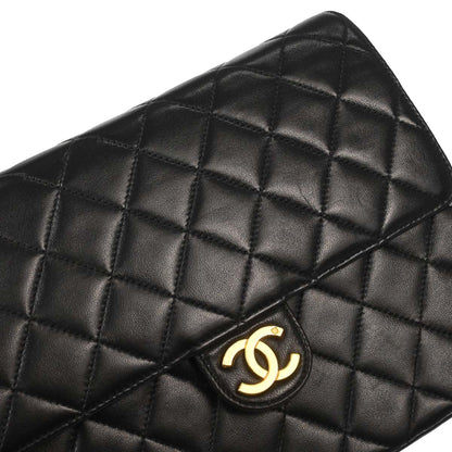 Chanel Black Lambskin Pushlock Small Half Flap Shoulder Bag