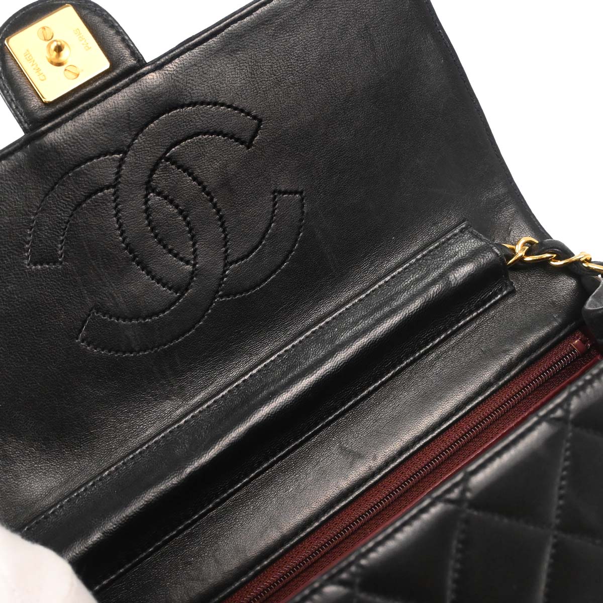 Chanel Black Lambskin Pushlock Small Half Flap Shoulder Bag
