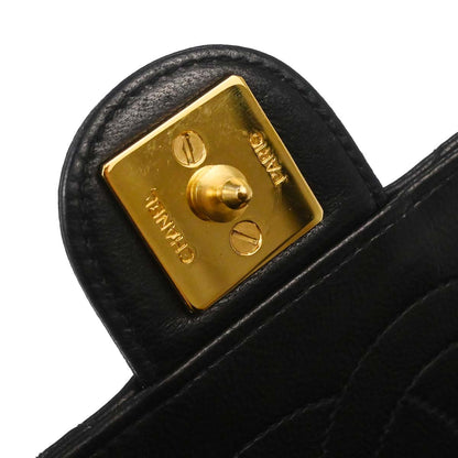 Chanel Black Lambskin Pushlock Small Half Flap Shoulder Bag