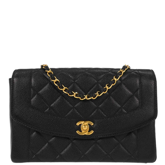Chanel Black Caviar Skin Medium Diana Chain Shoulder Bag