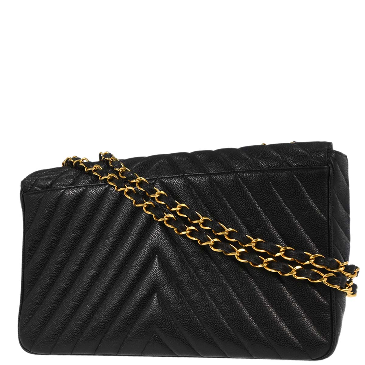 Chanel Black Caviar Skin Chevron Maxi Classic Shoulder Bag