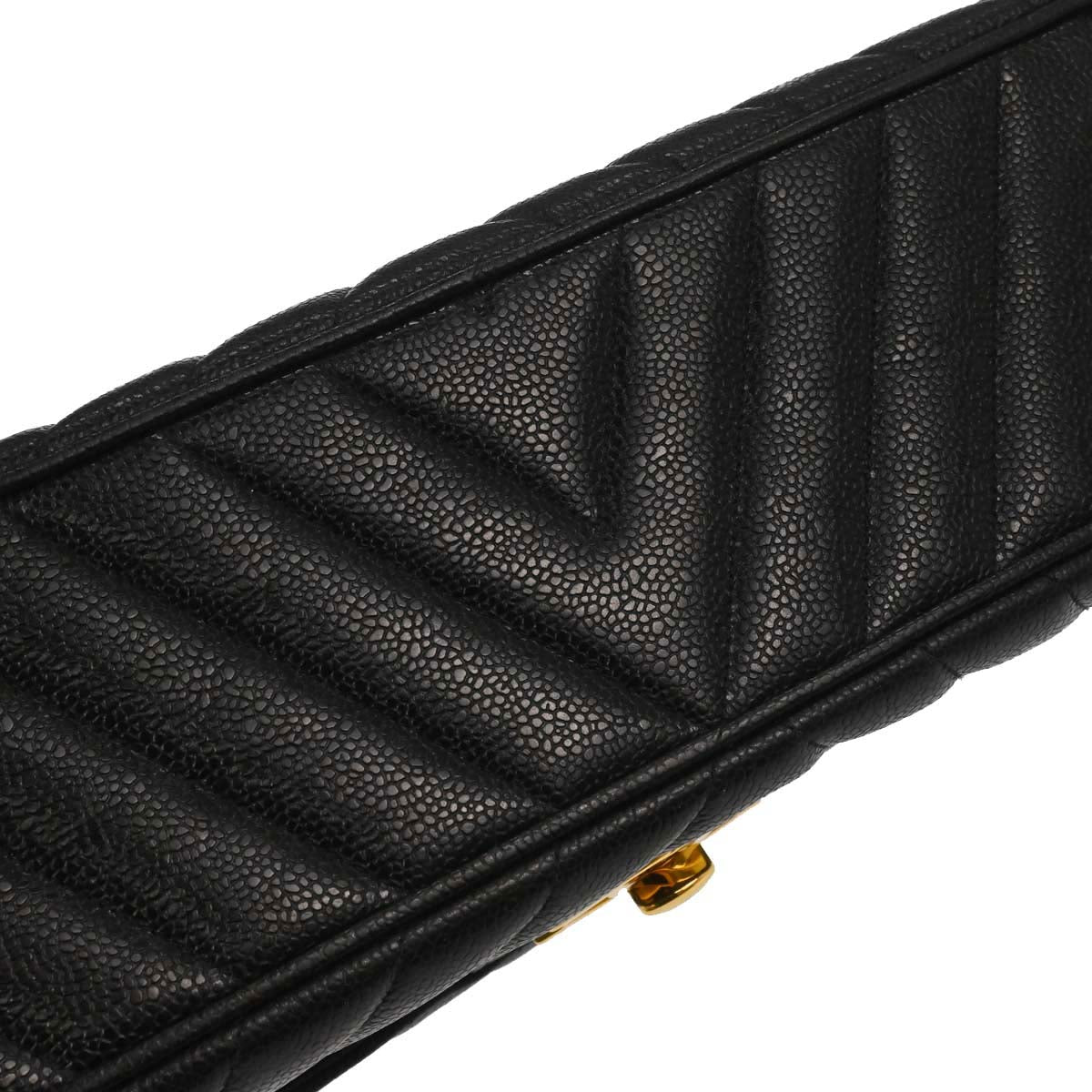 Chanel Black Caviar Skin Chevron Maxi Classic Shoulder Bag