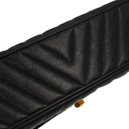 Chanel Black Caviar Skin Chevron Maxi Classic Shoulder Bag