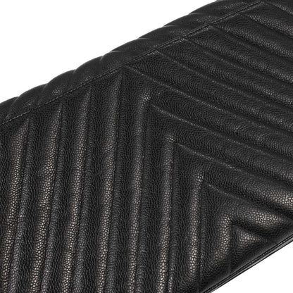 Chanel Black Caviar Skin Chevron Maxi Classic Shoulder Bag