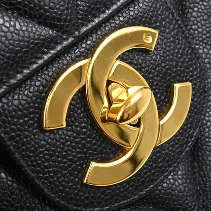 Chanel Black Caviar Skin Chevron Maxi Classic Shoulder Bag