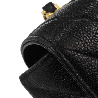 Chanel Black Caviar Skin Chevron Maxi Classic Shoulder Bag
