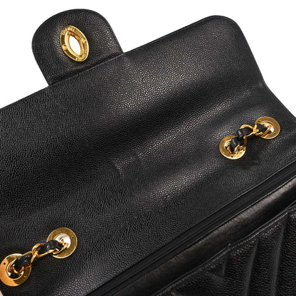 Chanel Black Caviar Skin Chevron Maxi Classic Shoulder Bag