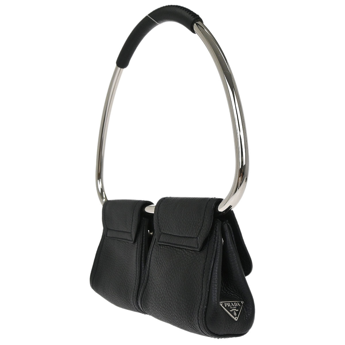 Prada 2003 Calfskin Silver Loop Top Handle Bag