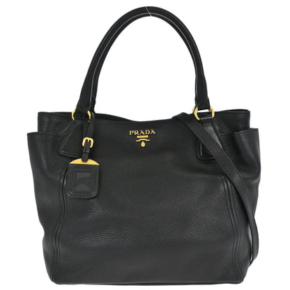 Prada Black Leather 2way Shoulder Tote Bag