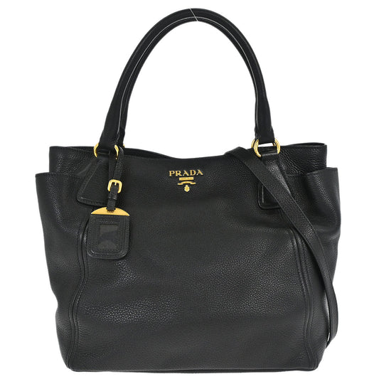 Prada Black Leather 2way Shoulder Tote Bag
