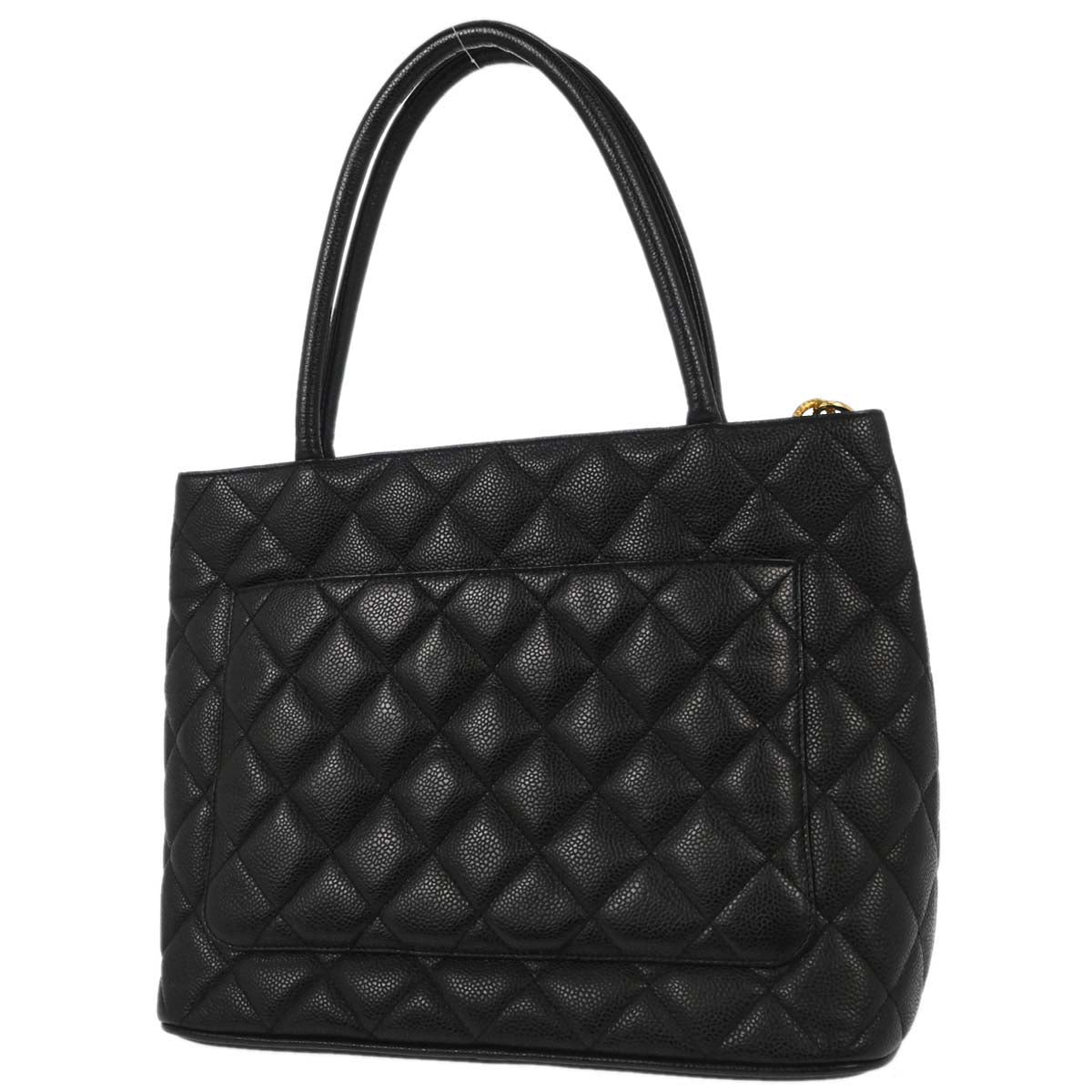 Chanel Black Caviar Skin Medallion Tote Handbag