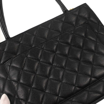 Chanel Black Caviar Skin Medallion Tote Handbag