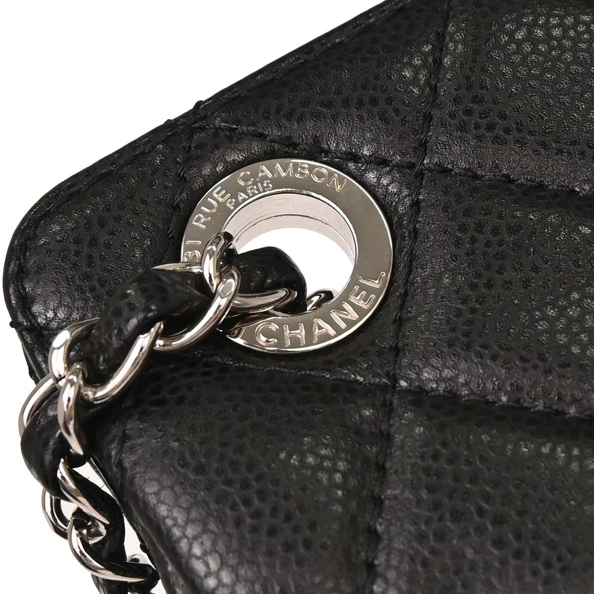 Chanel Black Caviar Skin Chain Tote Bag