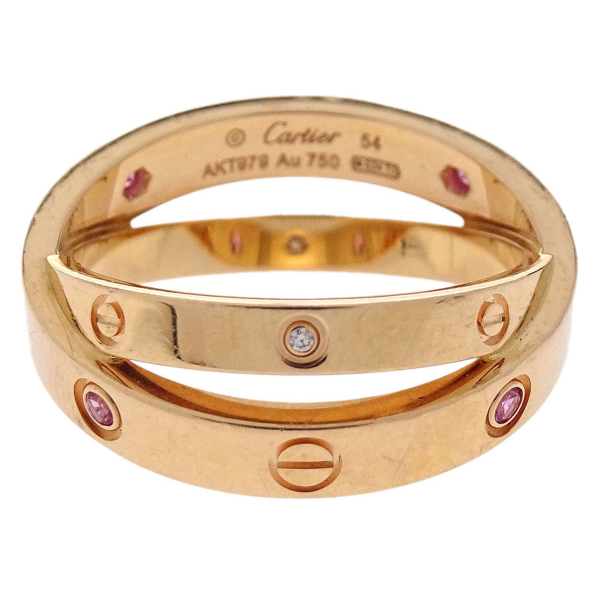 Cartier Be Love Ring Au750 Pink Sapphire Diamond #54 AKT979 Jewelry