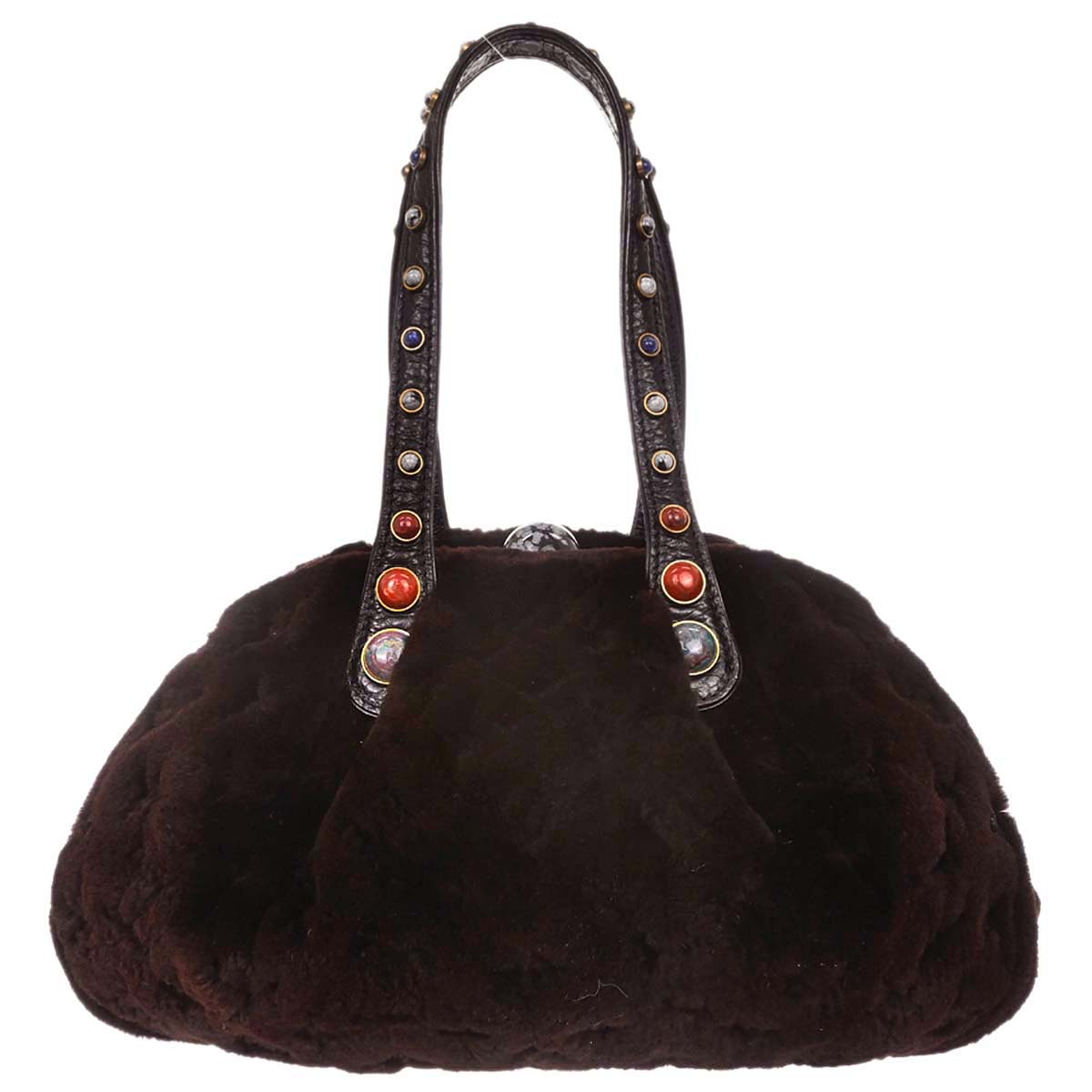 Louis Vuitton 2005 Brown Mink Fur Demi-lune Cabochons Handbag M95080