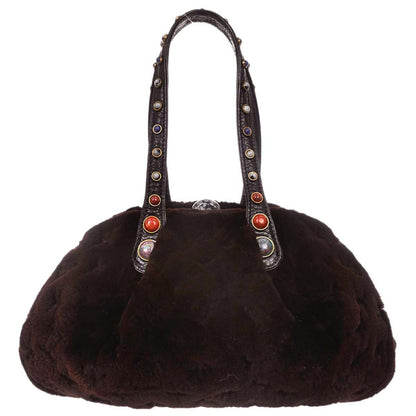 Louis Vuitton 2005 Brown Mink Fur Demi-lune Cabochons Handbag M95080