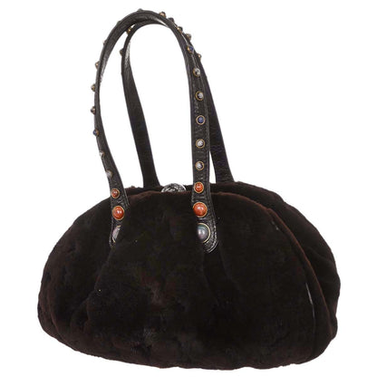 Louis Vuitton 2005 Brown Mink Fur Demi-lune Cabochons Handbag M95080