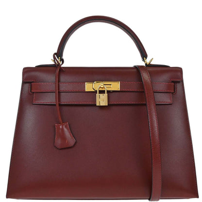 Hermes Rouge H Box Calf Kelly 32 Sellier 2way Shoulder Handbag