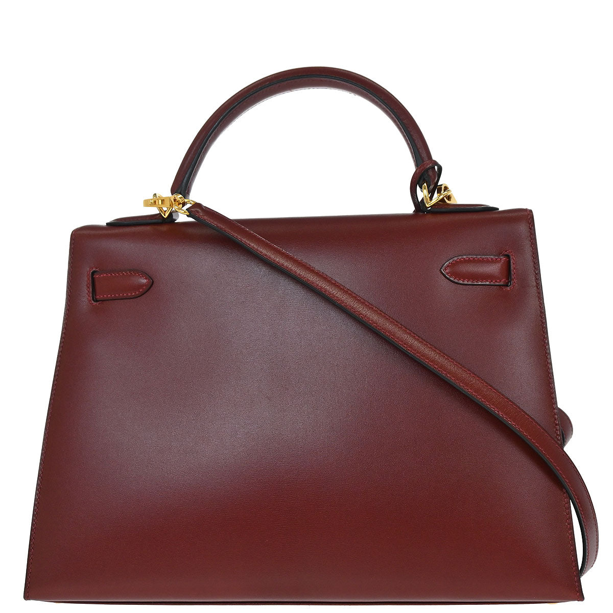 Hermes Rouge H Box Calf Kelly 32 Sellier 2way Shoulder Handbag