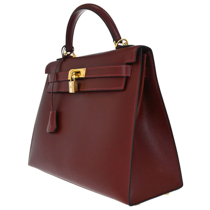 Hermes Rouge H Box Calf Kelly 32 Sellier 2way Shoulder Handbag