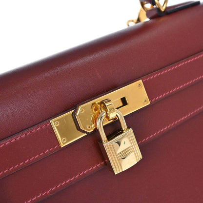 Hermes Rouge H Box Calf Kelly 32 Sellier 2way Shoulder Handbag