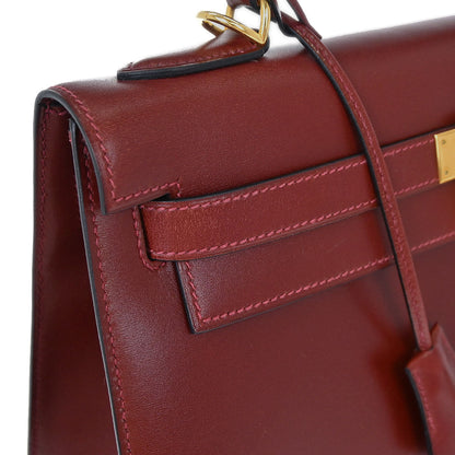 Hermes Rouge H Box Calf Kelly 32 Sellier 2way Shoulder Handbag