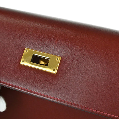 Hermes Rouge H Box Calf Kelly 32 Sellier 2way Shoulder Handbag