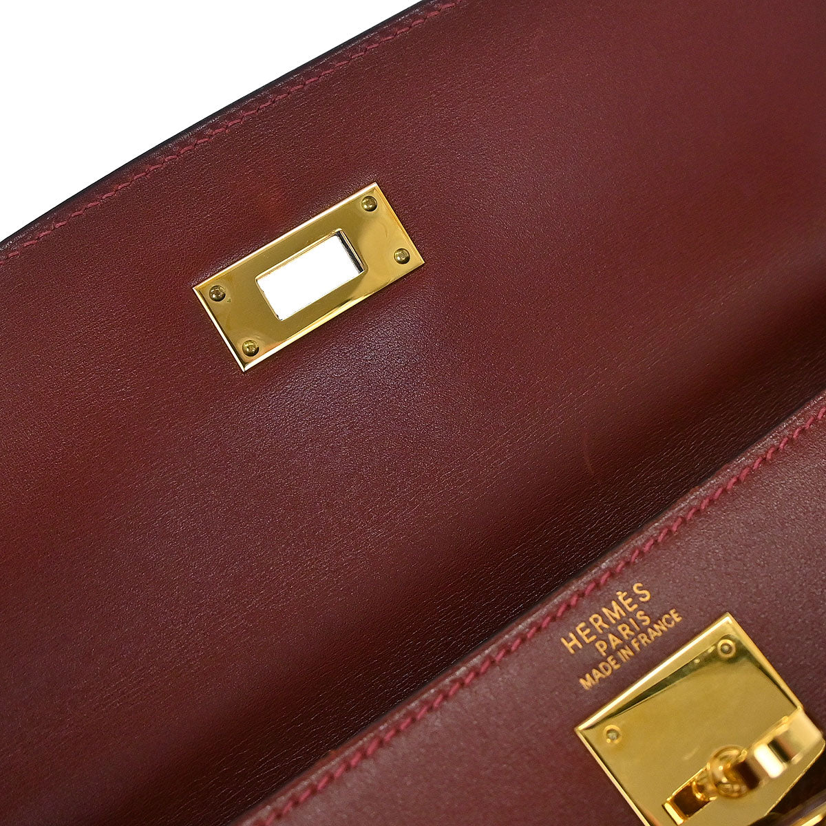 Hermes Rouge H Box Calf Kelly 32 Sellier 2way Shoulder Handbag