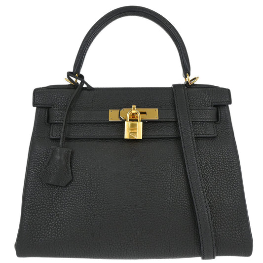 Hermes Black Togo Kelly 28 Retourne 2way Shoulder Handbag