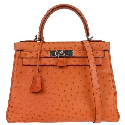 Hermes * Orange Ostrich Kelly 28 Retourne 2way Shoulder Handbag