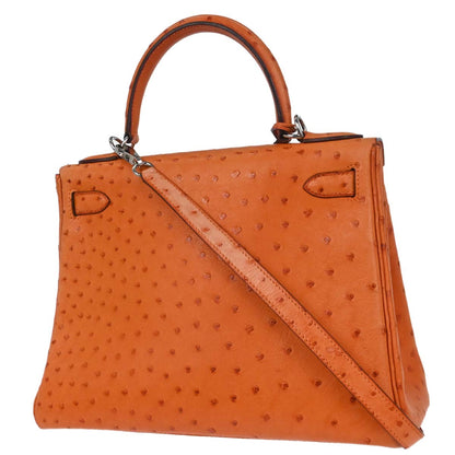 Hermes * Orange Ostrich Kelly 28 Retourne 2way Shoulder Handbag