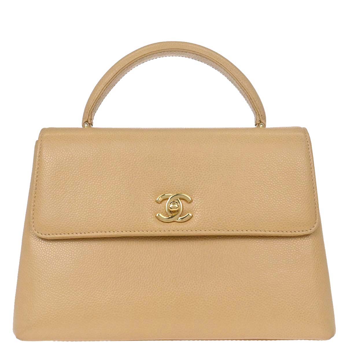 Chanel 1997-1999 Beige Caviar Skin Kelly Top Handle Handbag