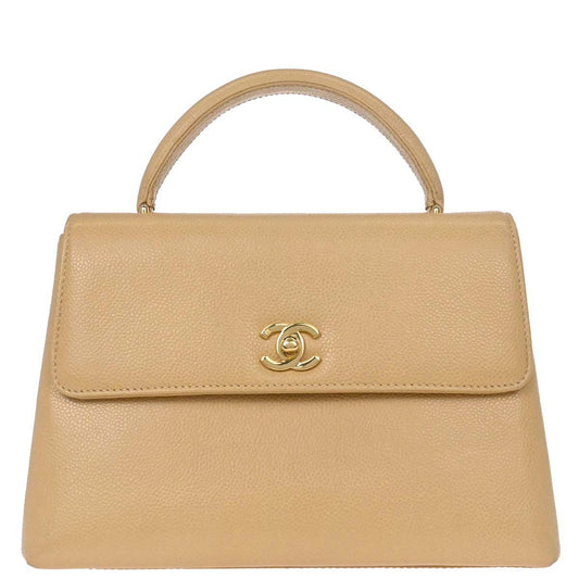 Chanel 1997-1999 Beige Caviar Skin Kelly Top Handle Handbag