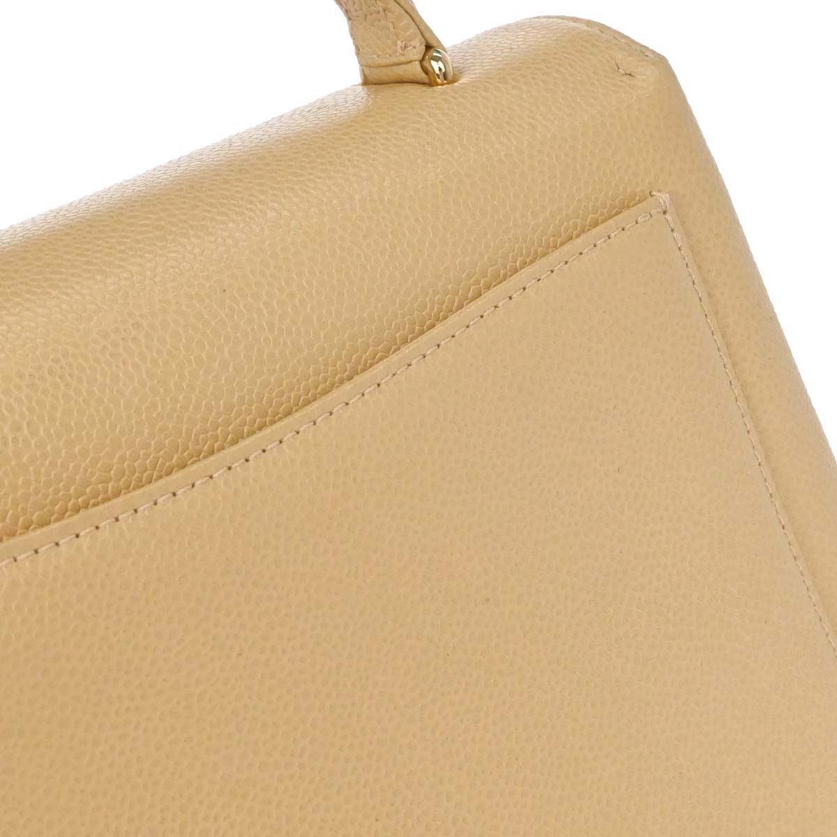 Chanel 1997-1999 Beige Caviar Skin Kelly Top Handle Handbag