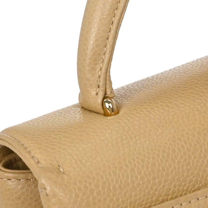 Chanel 1997-1999 Beige Caviar Skin Kelly Top Handle Handbag
