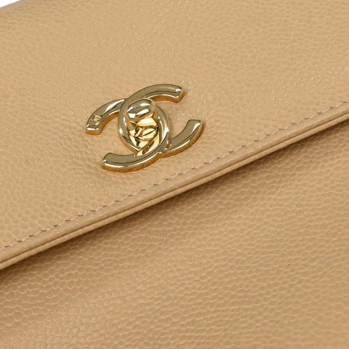 Chanel 1997-1999 Beige Caviar Skin Kelly Top Handle Handbag