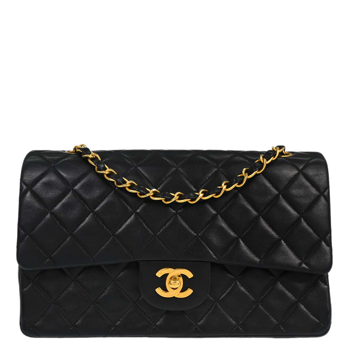 Chanel 1991-1994 Black Lambskin Medium Classic Double Flap Shoulder Bag