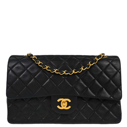 Chanel 1991-1994 Black Lambskin Medium Classic Double Flap Shoulder Bag