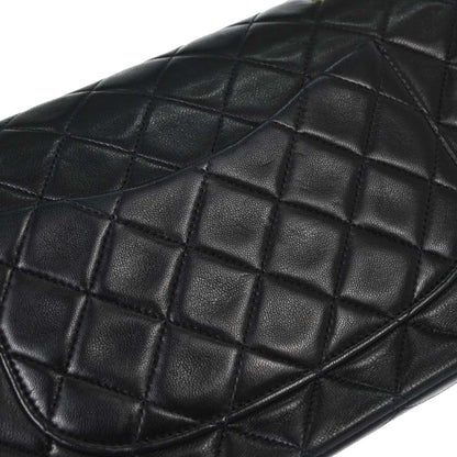 Chanel 1991-1994 Black Lambskin Medium Classic Double Flap Shoulder Bag