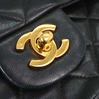 Chanel 1991-1994 Black Lambskin Medium Classic Double Flap Shoulder Bag