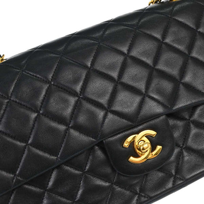 Chanel 1991-1994 Black Lambskin Medium Classic Double Flap Shoulder Bag